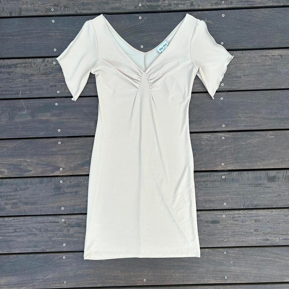 Vintage 90s Beige Click Click USA Mini Dress Bodycon Made in USA